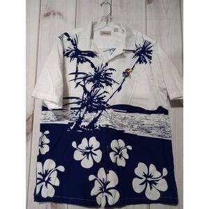 KU‎ Jayhawks Shirt Men's XXL Chill wear White Blue Hawaiian